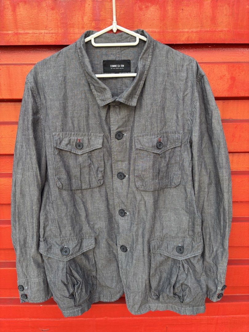 Comme Ca Ism 2000s Striped Safari Jacket (Category: Coats, Jackets and Outerwear) located in Bacolod City. Submitted by keel_08 (Listing ID 1461005033, Image 1). Description: 20.5 W 28 Front L 27.5 Back L + shipping fee.