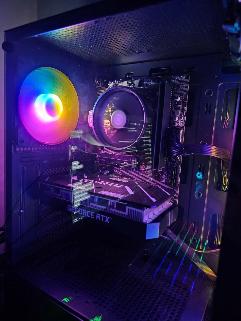 COMPLETE GAMING / WORK PC SETUP (Category: Desktops) located in Caloocan City. Submitted by raseldaz (Listing ID 1460997083, Image 2). Description: COMPLETE GAMING / WORK PC SETUP FOR SALE Selling my complete PC setup as a bundle. Everything is less than 8 months old, fresh, well-maintained, fully working, and ready to use. PC Specs: • AMD Ryzen 5 5500 – 6 Cores / 12 Threads • GALAX GeForce RTX 3050 6GB GDDR6 • 16GB DDR4 RAM • Lexar NM620 512GB N