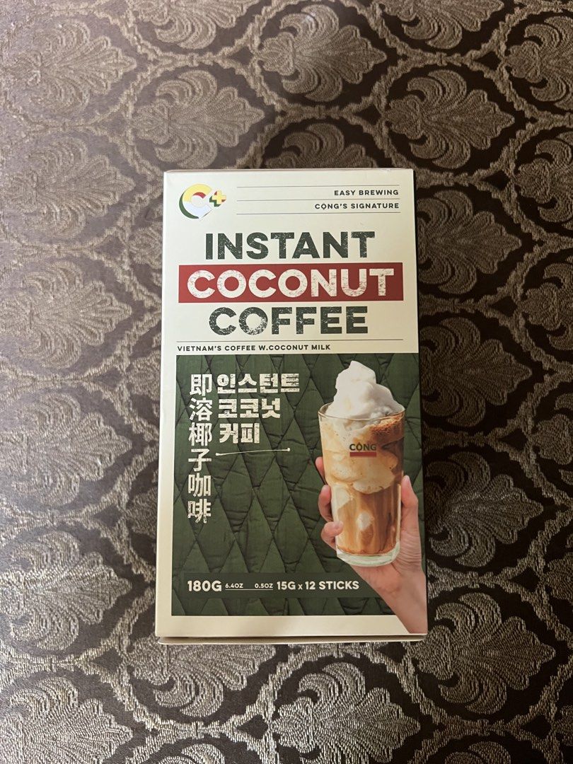 Cong's Instant Coconut Coffee 12 Sticks (Category: Beverages) located in Imus. Submitted by niftees.eco (Listing ID 1460956523, Image 1). Description: Easy brewing instant coconut coffee from Cong's Signature. Inspired by Vietnam's coffee culture. Made with robusta coffee and coconut milk. Each stick is 15g, and there are 12 sticks in this box. Great for a quick and delicious coffee break. rfs: extra 1 box / sealed - bought in vietnam.