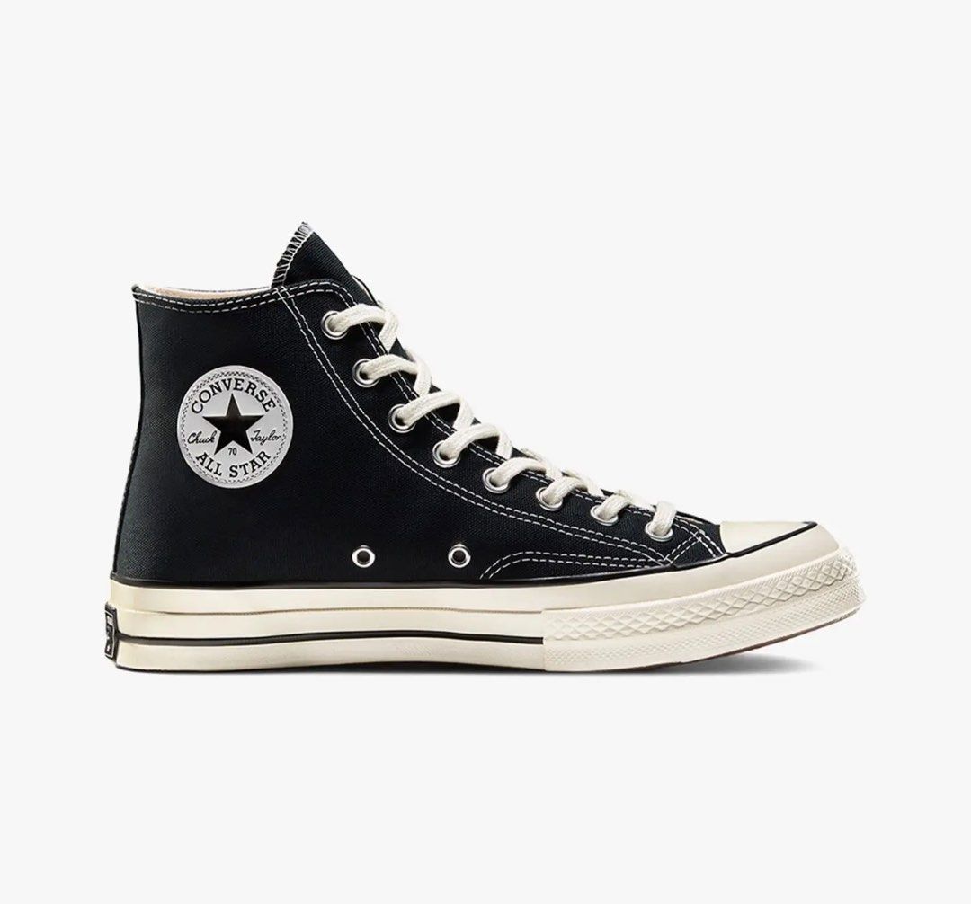 Converse Chuck Taylor All Star 70 High Top Black (Category: Sneakers) located in Pasig City. Submitted by ajdlsrysx (Listing ID 1460934268, Image 1). Description: - Classic black Converse Chuck Taylor 70s high tops - men‘s 4.5 / Women’s 6.5 - Features cream sole and laces - Perfect for everyday wear - Shows minor signs of use on sole and rubber toe cap - Still has plenty of life left - Sold as is - Authentic but no box RFS: my feet got bigger 😭 
