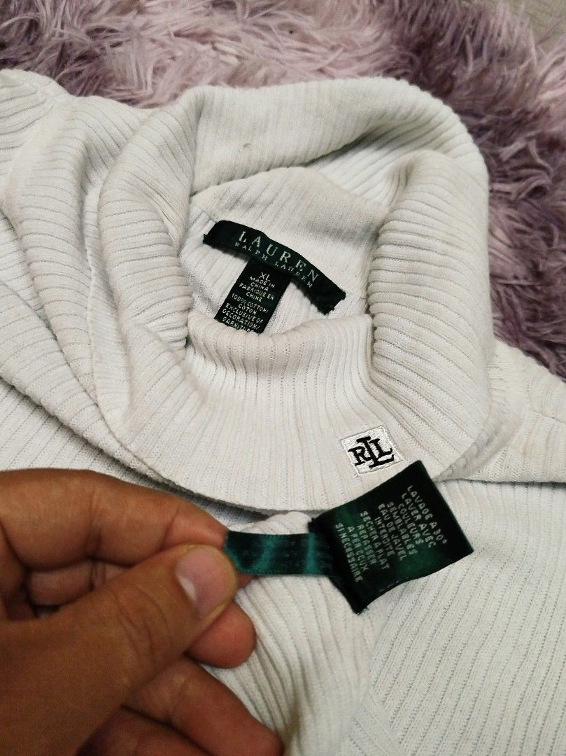 CREAM TURTLENECK RIBBED SWEATER RL (Category: Coats, Jackets and Outerwear) located in Quezon City. Submitted by capphenom14 (Listing ID 1460932664, Image 3). Description: • Color: Cream / Off-White • Style: Turtleneck • Ribbed knit fabric • Long sleeves • Classic & versatile piece • Pre-loved / thrifted item XL on tag can fit to Medium-large.