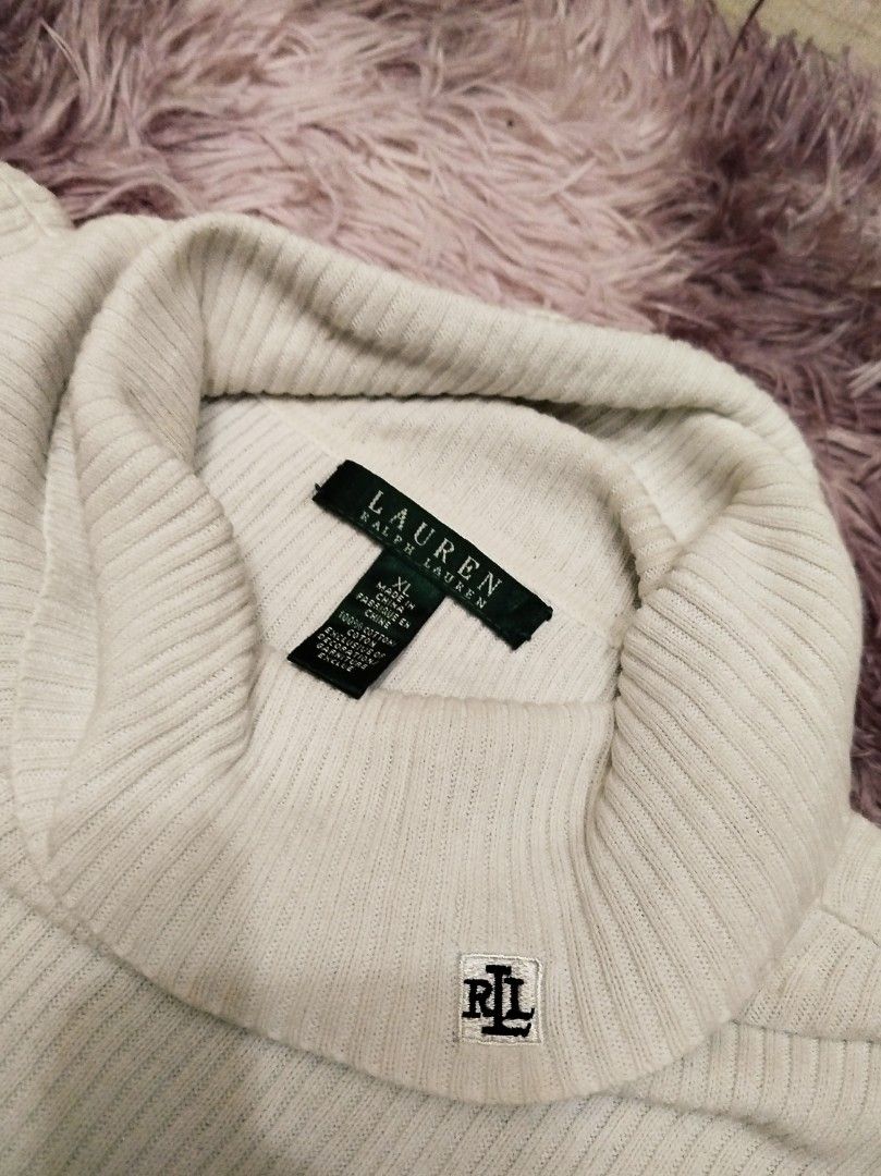 CREAM TURTLENECK RIBBED SWEATER RL (Category: Coats, Jackets and Outerwear) located in Quezon City. Submitted by capphenom14 (Listing ID 1460932664, Image 2). Description: • Color: Cream / Off-White • Style: Turtleneck • Ribbed knit fabric • Long sleeves • Classic & versatile piece • Pre-loved / thrifted item XL on tag can fit to Medium-large.