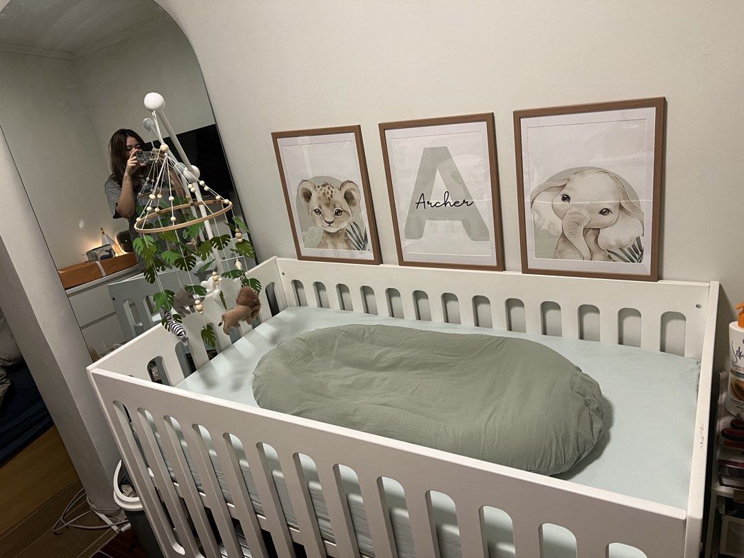 Cuddlebug Madison 3-in-1 Convertible Crib (Category: Cots & Cribs) located in Pasig City. Submitted by anglcx (Listing ID 1460998533, Image 3). Description: - Converts from crib to toddler bed or daybed - Suitable for newborns up to 50lbs - Made from solid pine wood and MDF - 3 adjustable mattress heights - with mattress, cover and blanket - flaws: few scratches, missing bolts but you can still use it or buy new bolts para mas safe. - price still
