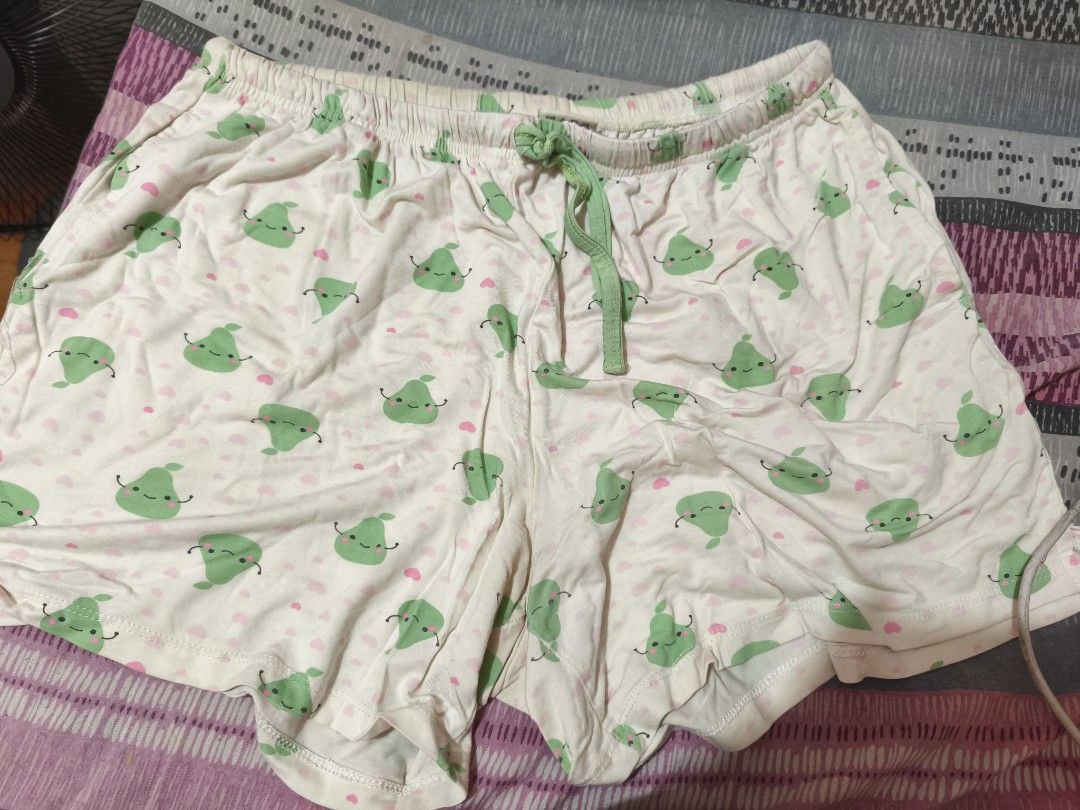 Cute Pear Print Pajama Shorts with Drawstring (Category: Undergarments & Loungewear) located in Quezon City. Submitted by acxsty (Listing ID 1461005808, Image 1). Description: Free pag may na purchased. - Adorable pear and heart print pajama shorts - White base with green pears and pink hearts - Comfortable drawstring waist for adjustable fit - Soft, skin-friendly material - Ideal for lounging or sleeping.