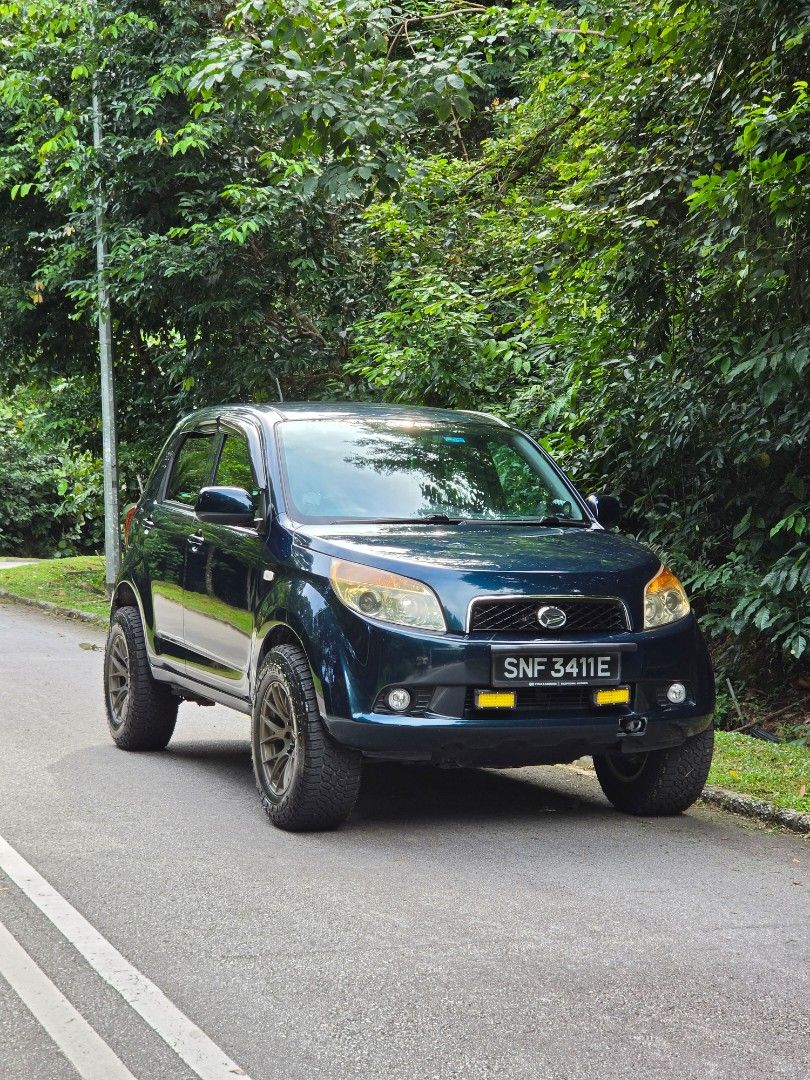 Daihatsu Terios 1.5 4WD Auto (Category: Used Cars) located in Singapore. Submitted by aa.detailers (Listing ID 1405768770, Image 1). Description: Direct-owner listing! Brand new all-terrain Falken AT4W tyres. Timely serviced with no delays. Health transmission. Just replaced oil seals on the transmission. Comes with android auto/apple carplay and Alpine sound system. Classic-look interior. Lifted & Offroad ready! Viewings @ Bukit Panjang. *No dea