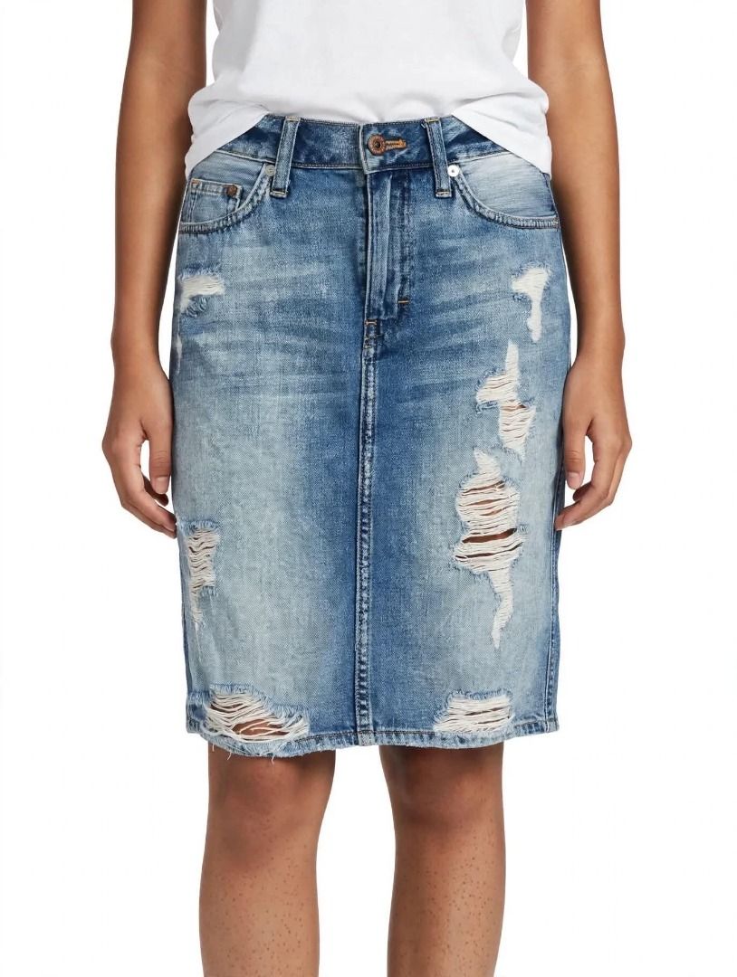 Denim Midi Skirt#63 (Category: Skirts) located in Caloocan City. Submitted by outfitloop (Listing ID 1461064558, Image 1). Description: -blue denim midi skirt - Features stylish distressed details like rips - Ideal for casual outfits IMPORTANT: • 1st photo is an AI styling/model preview for reference on how the item may look when worn. • Please refer to the actual photos for the item’s true appearance and condition. • Color may slightly vary due 