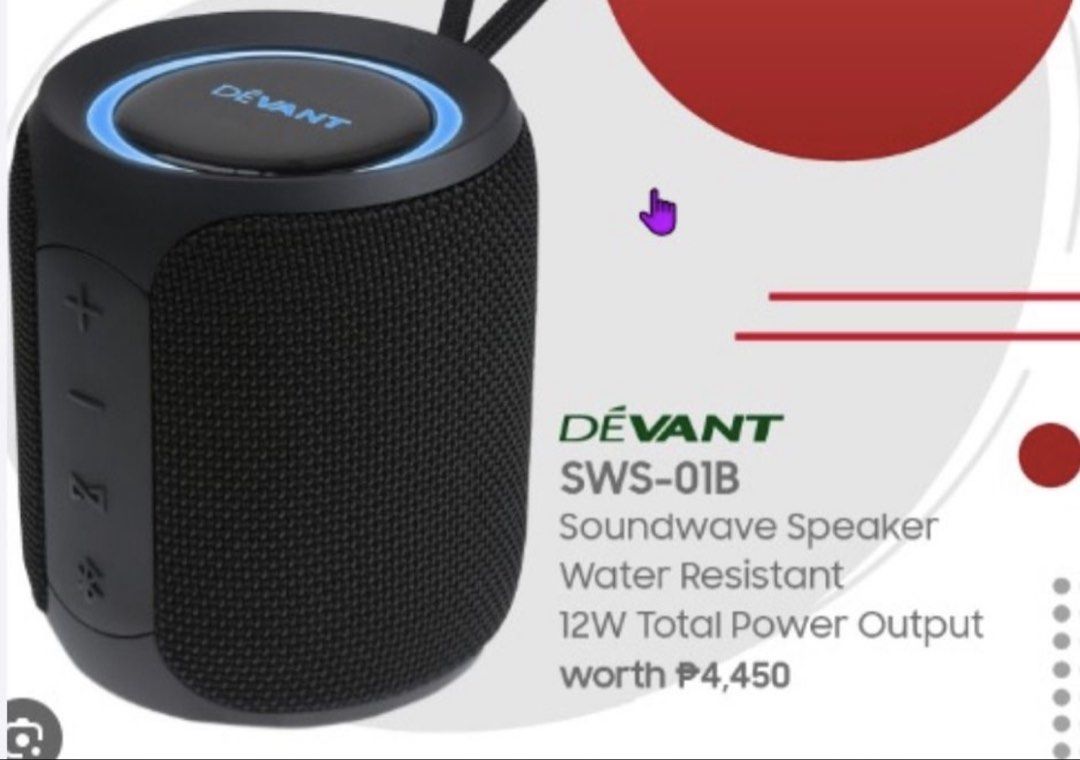 DEVANT SWS-01B Soundwave Speaker - Water Resistant (Category: Soundbars, Speakers & Amplifiers) located in Caloocan City. Submitted by melreyzxx82216 (Listing ID 1460924882, Image 1). Description: Brand New Sealed Super Quality - DEVANT SWS-01B Soundwave Speaker - Water resistant design - 12W total power output - Ideal for music on the go - Original retail price: P4,450.