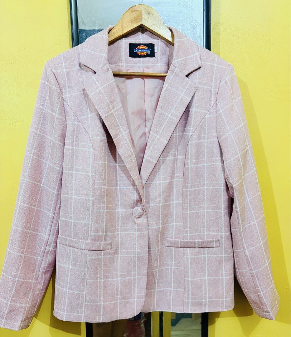 Dickies Pink Plaid Blazer (Category: Coats, Jackets and Outerwear) located in Caloocan City. Submitted by thriftsbypochi (Listing ID 1461027507, Image 1). Description: - Dickies pink plaid blazer - Single button closure - Two front flap pockets - Fully lined interior - Size: 3XL - Ideal for a smart casual look.