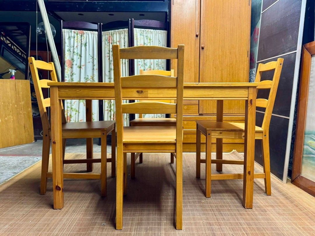 Dining set (Category: Tables & Sets) located in Meycauayan. Submitted by marygracecasimiro (Listing ID 1460933896, Image 2). Description: IKEA Jokkmokk Dining Set 46”L x 30”W x 29”H (table) 16”L x 16”W x 19”SH (chairs) Php 12,500 set💚 Now:10,500🩷.