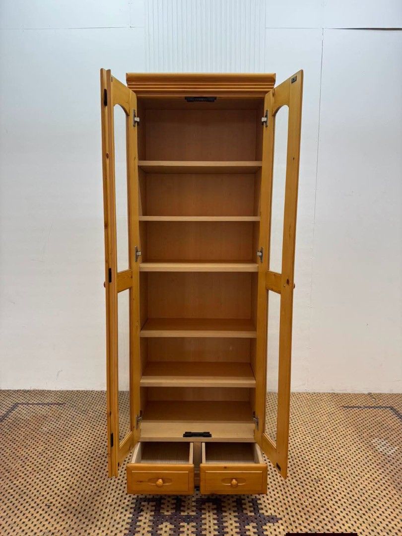 Display Cabinet (Category: Shelves, Cabinets & Racks) located in Meycauayan. Submitted by marygracecasimiro (Listing ID 1461007493, Image 2). Description: Tall Wooden 2-Door Display Cabinet Price: 10,500 L23.5 x W16 x H71 In good condition💚.