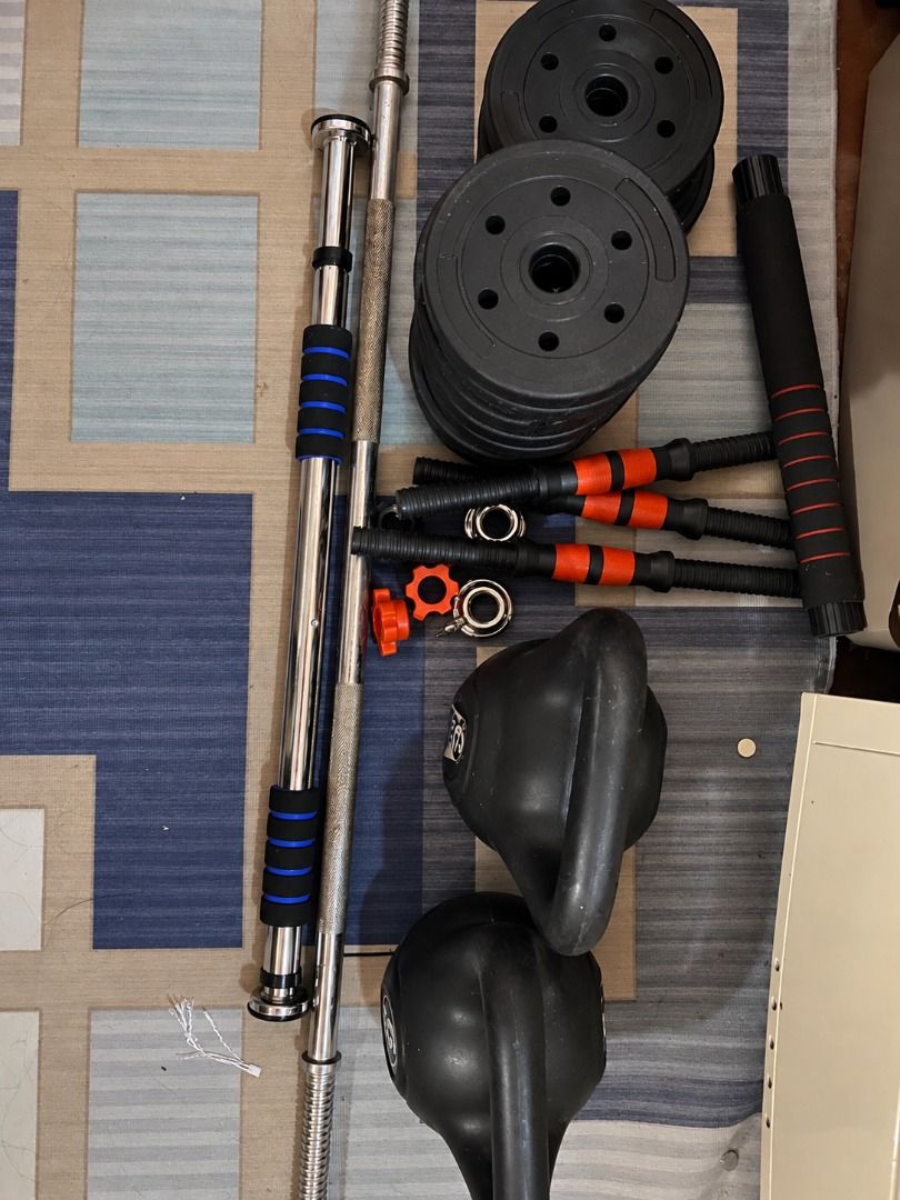 DECLUTTERING HOME GYM SET - 3.5K PHP NEGOTIABLE (Category: Weights & Dumbbells) located in Bulacan. Submitted by sabbyjuno (Listing ID 1461045123, Image 2). Description: ₱3,500 negotiable rfs: I don't really do home workouts anymore since my gym is literally near my house lol these have just been sitting around and I figured someone else might actually get good use out of them!! 🙂 perfect if you're trying to build a home gym / home workout setup