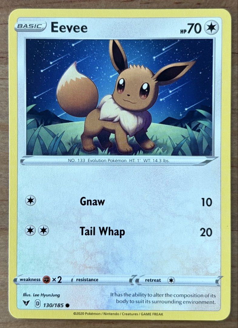 Eevee | Pokemon Cards ~ Vivid Voltage (Category: Raw Singles) located in Makati City. Submitted by cardlab (Listing ID 1460946499, Image 1). Description: Items are 💯 authentic/original/legit. About The Card: •Language: EN • Number: 130/185 • Common • Normal FOR: • Cards ₱99 and below with Card Sleeves • Cards ₱100 and up with Card Sleeves and Used Toploader • ₱10 for Bnew Tops Packaging (If Shipping): ✔️ Plastic cover ✔️ Cardboard ✔️ Bubble wrap