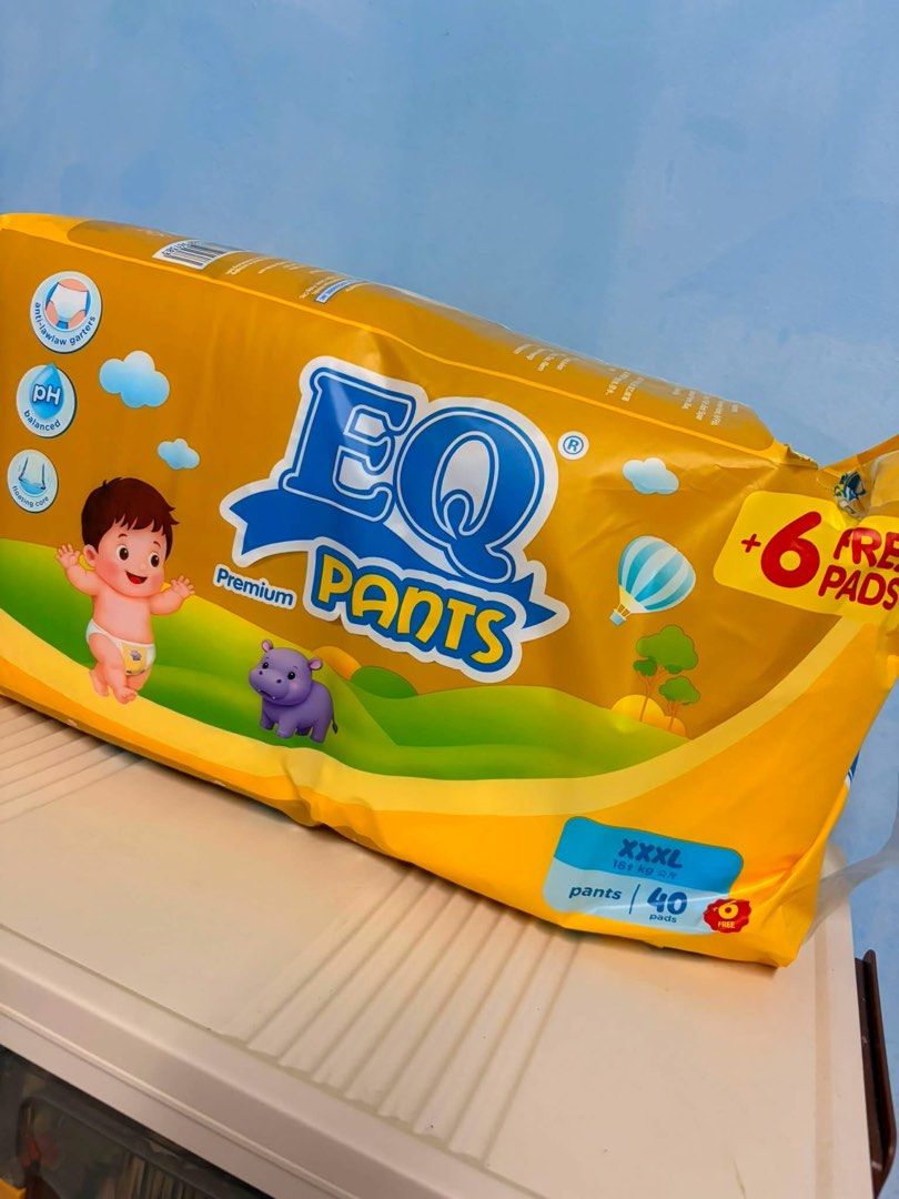 EQ PANTS - 3XL (Category: Diapers & Baby Wipes) located in Manila. Submitted by mhaaudelacruzz (Listing ID 1460946845, Image 1). Description: For sale! EQ PANTS 3XL PREMIUM Approx 39pcs. Bought at ₱475 sa GrabMart Puregold ₱300 nalang. RFS: Di na kasya kay Cloud. 🙄.