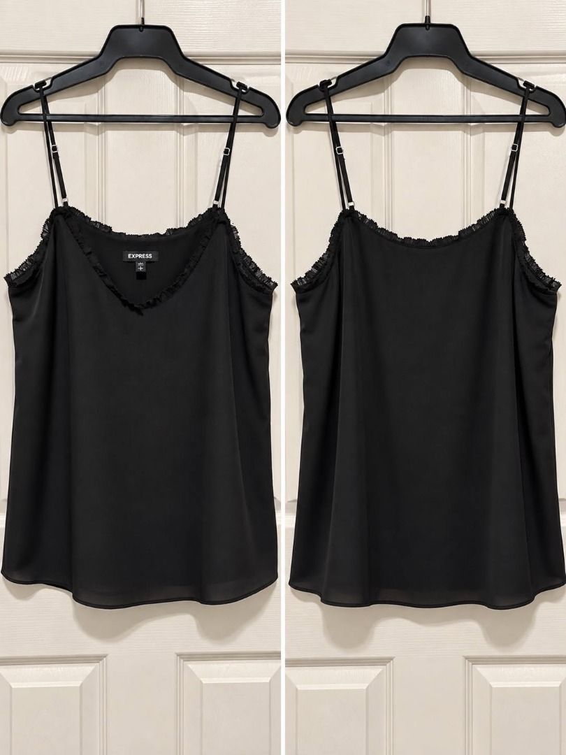 Express Black Lace Trim Cami Top (Category: Sleeveless) located in Cebu City. Submitted by classy82 (Listing ID 1461083060, Image 1). Description: - Brand: Express - Color: Black - Style: Camisole - Features: Adjustable spaghetti straps, delicate lace trim along V-neckline - Fabric: Lightweight, drapes nicely - Versatility: Great for layering or wearing alone, easy to dress up or down.