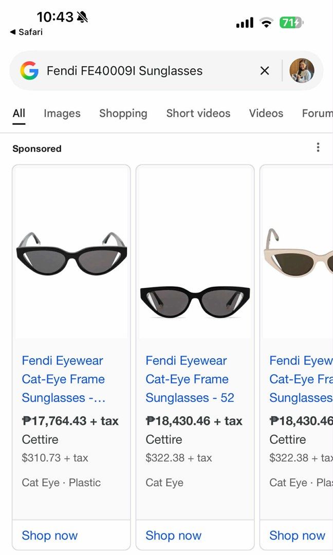 Fendi Sunglasses (Category: Sunglasses & Eyewear) located in Santa Rosa. Submitted by sashamonster (Listing ID 1460980540, Image 3). Description: No box Bought from duty free Used once.