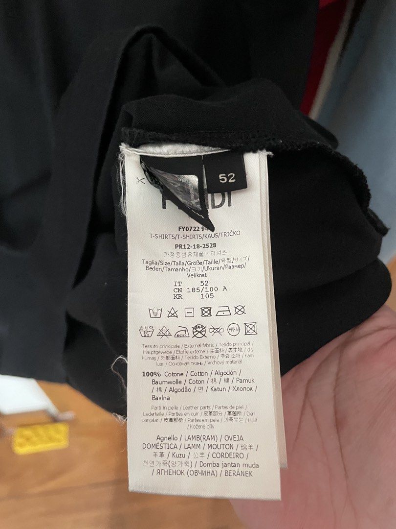 Fendi t-shirt (Category: Tshirts & Polo Shirts ) located in Angono. Submitted by marketplacesellerph610 (Listing ID 1460969552, Image 3). Description: 100% Authentic not thrifted Can meet up sa Fendi mismo to have it checked if needed. Size 52 Fits L perfectly in my opinion *No flaws barely worn 6,999.