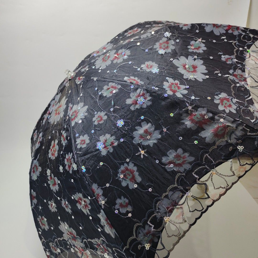 black foldable lace sequin parasol with pouch (Category: Other Accessories) located in Cebu City. Submitted by crispyfri3dchicken (Listing ID 1461080495, Image 3). Description: bidding until sept 15 sp: 1,000 increment: 50.