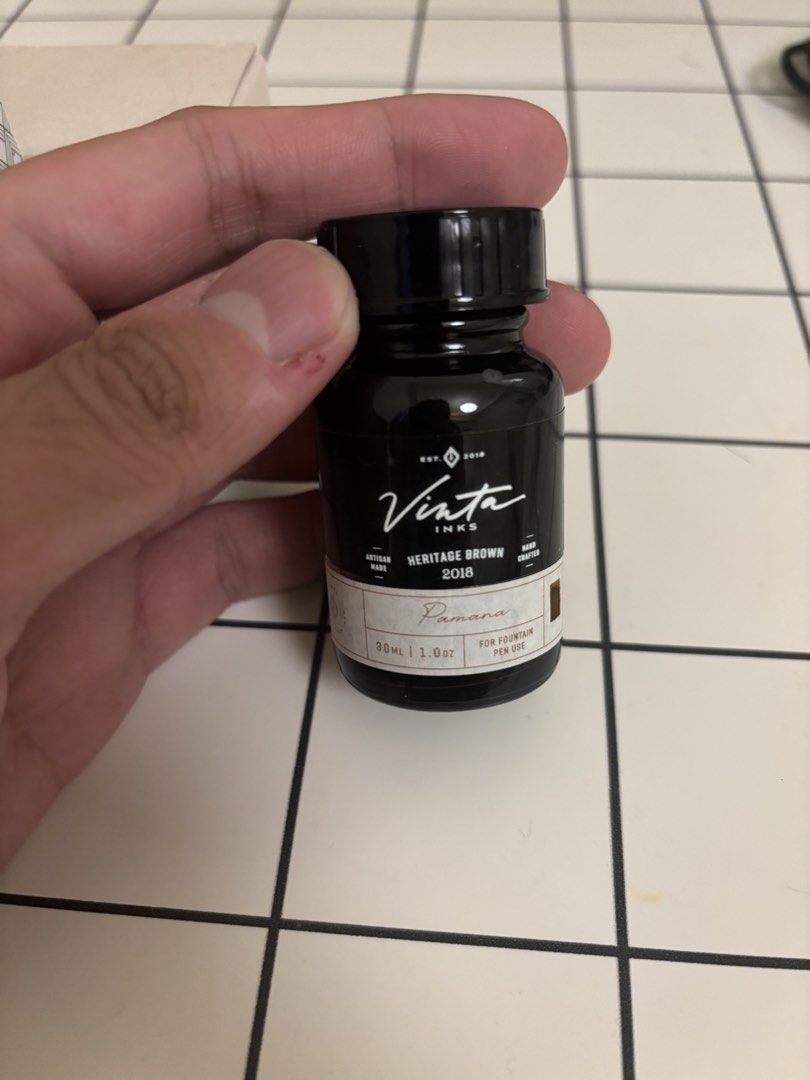 Fountain Pen Inks Bundle (Category: Stationery & School Supplies) located in Pasig City. Submitted by vidivinci (Listing ID 1461089294, Image 1). Description: - Set of 2 fountain pen inks - Vinta Inks Heritage Brown (30ml) - Kuretake KUJAKURYOKU ink - Ideal for journaling and everyday writing - free Fabriano sketch pad.