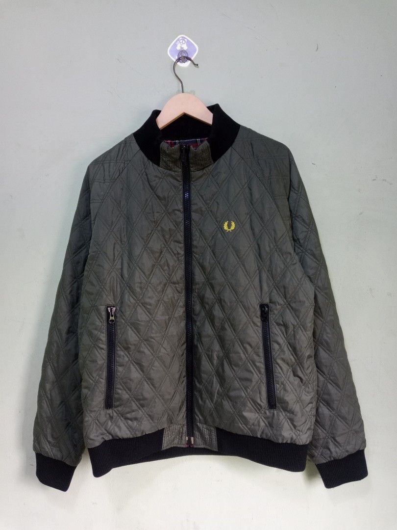 Fred Perry Reversible Bomber Jacket Plaid Green XL (Category: Coats, Jackets and Outerwear) located in Manila. Submitted by onewikstraight (Listing ID 1460943902, Image 2). Description: - Reversible Fred Perry bomber jacket - Size: XL - Side 1: Classic red and green plaid pattern - Side 2: Quilted olive green - Iconic Fred Perry laurel wreath logo on both sides - Ribbed collar, cuffs, and hem - Zipper closure PM 📨📥 3000+sf.