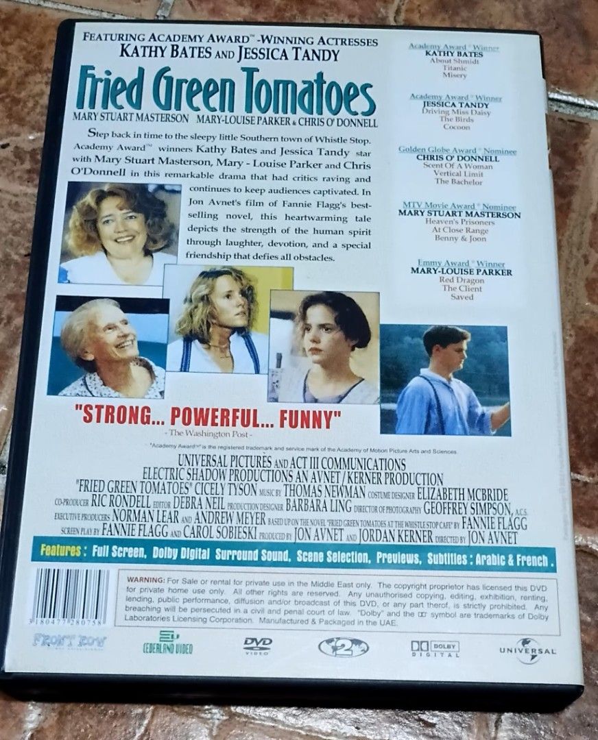 Fried Green Tomatoes Extended Edition DVD (Category: CDs & DVDs) located in Quezon City. Submitted by dancatz (Listing ID 1460956262, Image 3). Description: □ P 150.00 - Extended Edition DVD of Fried Green Tomatoes - Starring Academy Award winners Kathy Bates and Jessica Tandy - Based on the beloved novel by Fannie Flagg - Full screen, Dolby Digital surround sound - Region 2, PAL format - A heartwarming and powerful film with unforgettable perfor
