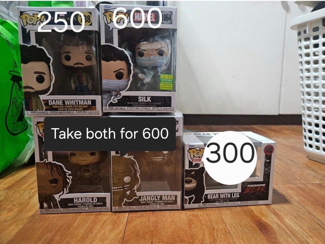 Funko For Sale (Category: Designer & Blind Box Toys) located in Manila. Submitted by clekz (Listing ID 1461008820, Image 1). Description: Please PM me for price of interested Item, will send pictures of items to show condition. Reason for Sale is to declutter. Take all for 1.2k price is negotiable. Silk - 600 Jangly Man - 400 Dane Whitman - 250.