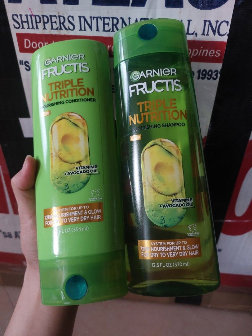Garnier Fructis Shampoo & Conditioner Bundle (Category: Hair) located in Cainta. Submitted by cooletzky (Listing ID 1460924072, Image 3). Description: - Garnier Fructis Shampoo & Conditioner Bundle - Includes Sleek & Shine, Pure Clean, Triple Nutrition, and Grow Strong variants - Addresses various hair needs (e.g., frizz control, deep cleansing, nourishment, strengthening) - All bottles are full-sized - Achieve your best hair with this value pack