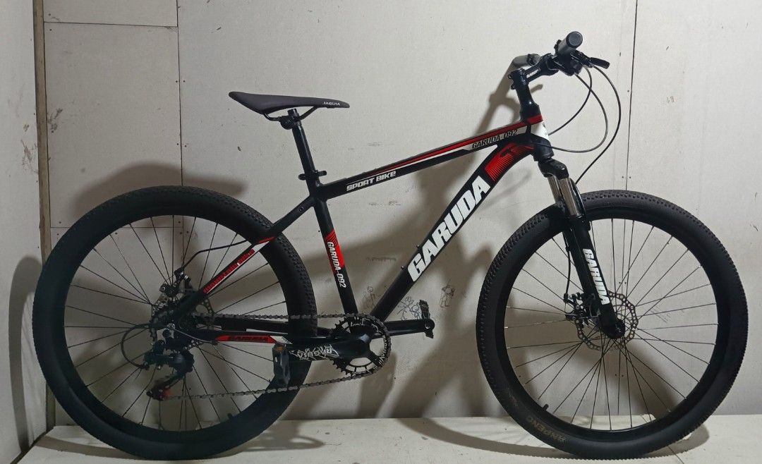 GARUDA MOUNTAIN BIKE (Category: Bicycles) located in Manila. Submitted by maohue (Listing ID 1461058955, Image 1). Description: Fs Garuda MTB Size 27.5 Frame alloy Suspension fork Garuda Shifter shinamo A3 (1x7speed) Rd shimano Turney TZ Crank Ragusa Disk brake Saddle ragusa Saddle, handle grip, brakes, shifter, crank set are not stock, the rest are stock. New: shifter cable and chain. Freebies: brake cable, shifter cable, front and back light. I