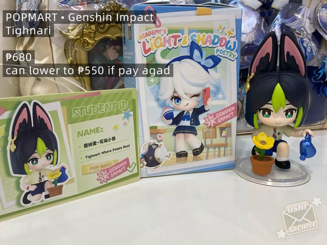 GENSHIN IMPACT POPMART (Category: Designer & Blind Box Toys) located in Aloran. Submitted by oshi_archive (Listing ID 1461011368, Image 2). Description: 💫 𝙂𝙀𝙉𝙎𝙃𝙄𝙉 𝙄𝙈𝙋𝘼𝘾𝙏 • [ 𝙋𝙊𝙋𝙈𝘼𝙍𝙏 ] Academy’s Light & Shadow Poetry ── ⟡ 𝘿𝙀𝙏𝘼𝙄𝙇𝙎 ̟ ⊹ CHARLOTTE & KOKOMI • price on photo TIGHNARI • ₱680 can lower to ₱550 if get agad ── ⟡ 𝙊𝙎𝙃𝙄 𝘼𝙍𝘾𝙃𝙄𝙑𝙀 𝙍𝙐𝙇𝙀𝙎 ̟ ⊹ ⟡ 24 HOURS reservation only - timer starts the moment you claim