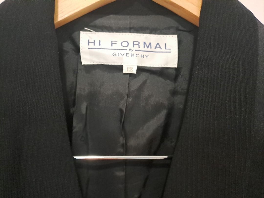 GIVENCHY FORMAL BLAZER (Category: Coats, Jackets and Outerwear) located in Mandaluyong City. Submitted by epicowl-c93c (Listing ID 1460973073, Image 2). Description: This item is a vintage Givenchy Hi-Formal black double-breasted tuxedo jacket. It features a tailored silhouette crafted from premium wool, highlighted by elegant, lustrous satin shawl lapels that provide a classic formal contrast..
