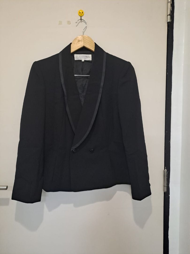 GIVENCHY FORMAL BLAZER (Category: Coats, Jackets and Outerwear) located in Mandaluyong City. Submitted by epicowl-c93c (Listing ID 1460973073, Image 1). Description: This item is a vintage Givenchy Hi-Formal black double-breasted tuxedo jacket. It features a tailored silhouette crafted from premium wool, highlighted by elegant, lustrous satin shawl lapels that provide a classic formal contrast..