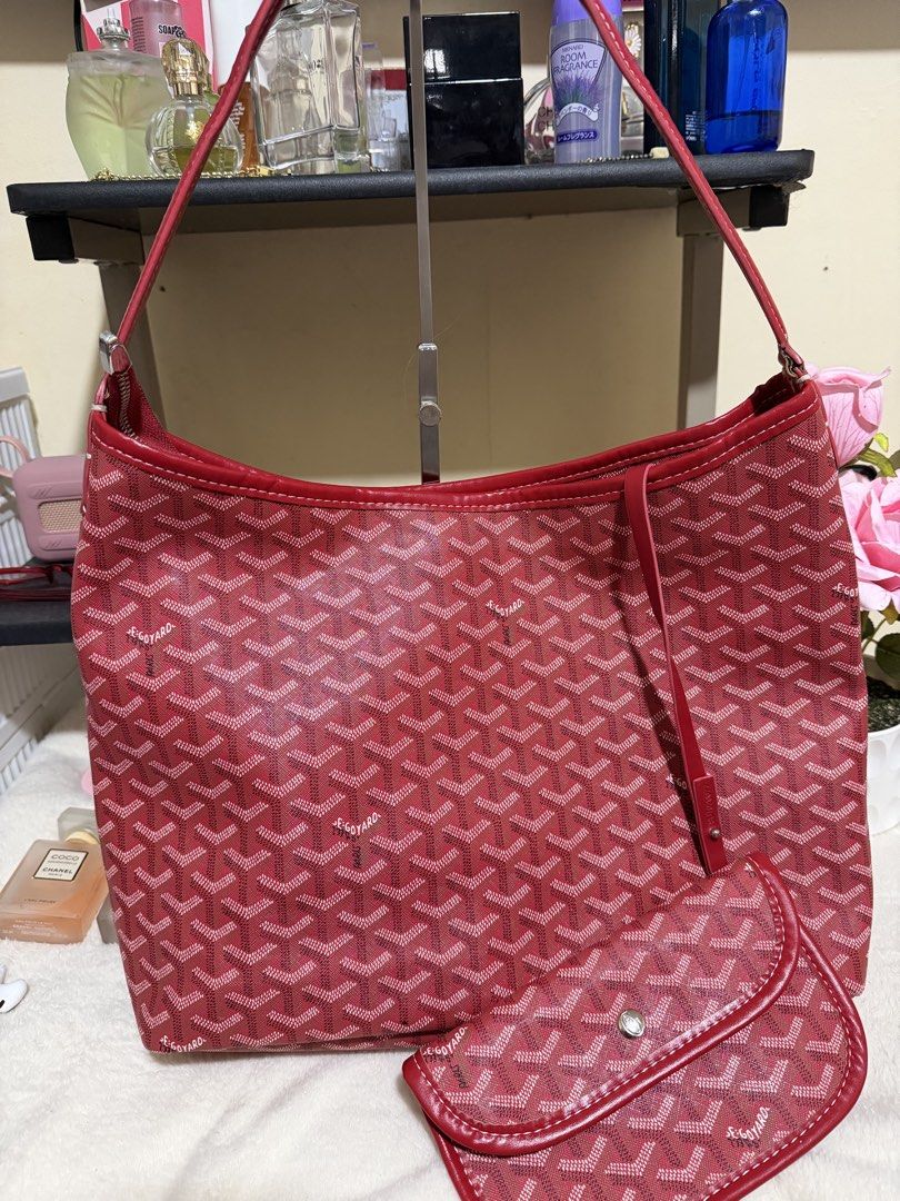 Goyard Red Monogram Tote bag (Category: Luxury Bags & Wallets) located in Davao. Submitted by annabrd0710 (Listing ID 1461036273, Image 1). Description: - Red Goyard handbag and matching pouch - Classic Goyardine monogram pattern - leather trim and straps - Matching pouch with a convenient snap closure - minimal signs of usage - So pretty in actual.