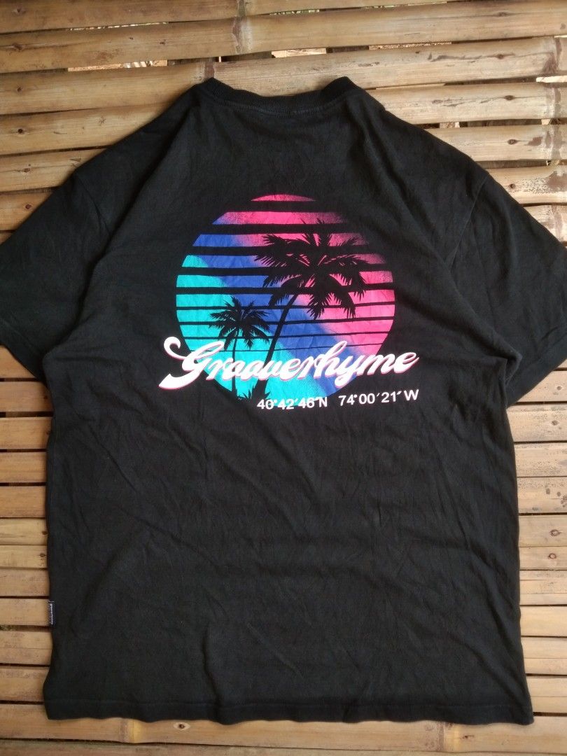 Grooverhyme black beach tee (Category: Tshirts & Polo Shirts ) located in Aloran. Submitted by ingsikthrifting (Listing ID 1460931037, Image 2). Description: Very excellent condition No issue just need wash Color rate 9.8/10 Width 20 Length 28.