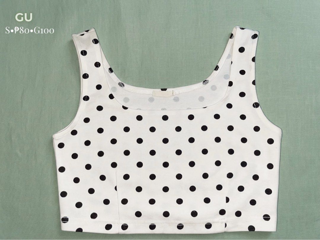 GU White Black Polka Dot Crop Top (Category: Others Tops) located in Manila. Submitted by declutterme.jpg (Listing ID 1461080871, Image 1). Description: .