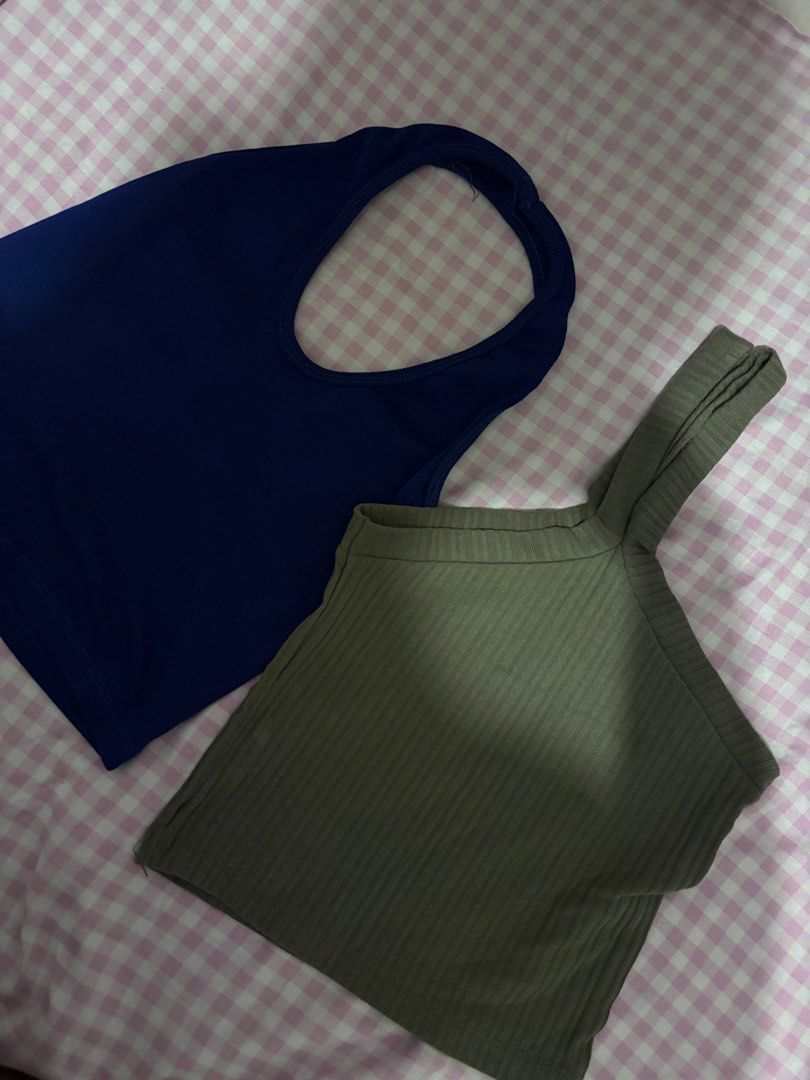 halter top bundle (Category: Sleeveless) located in Manila. Submitted by iyahpreloved_ (Listing ID 1461017922, Image 1). Description: royal blue halter top green criss cross top m-l size! 60 each .
