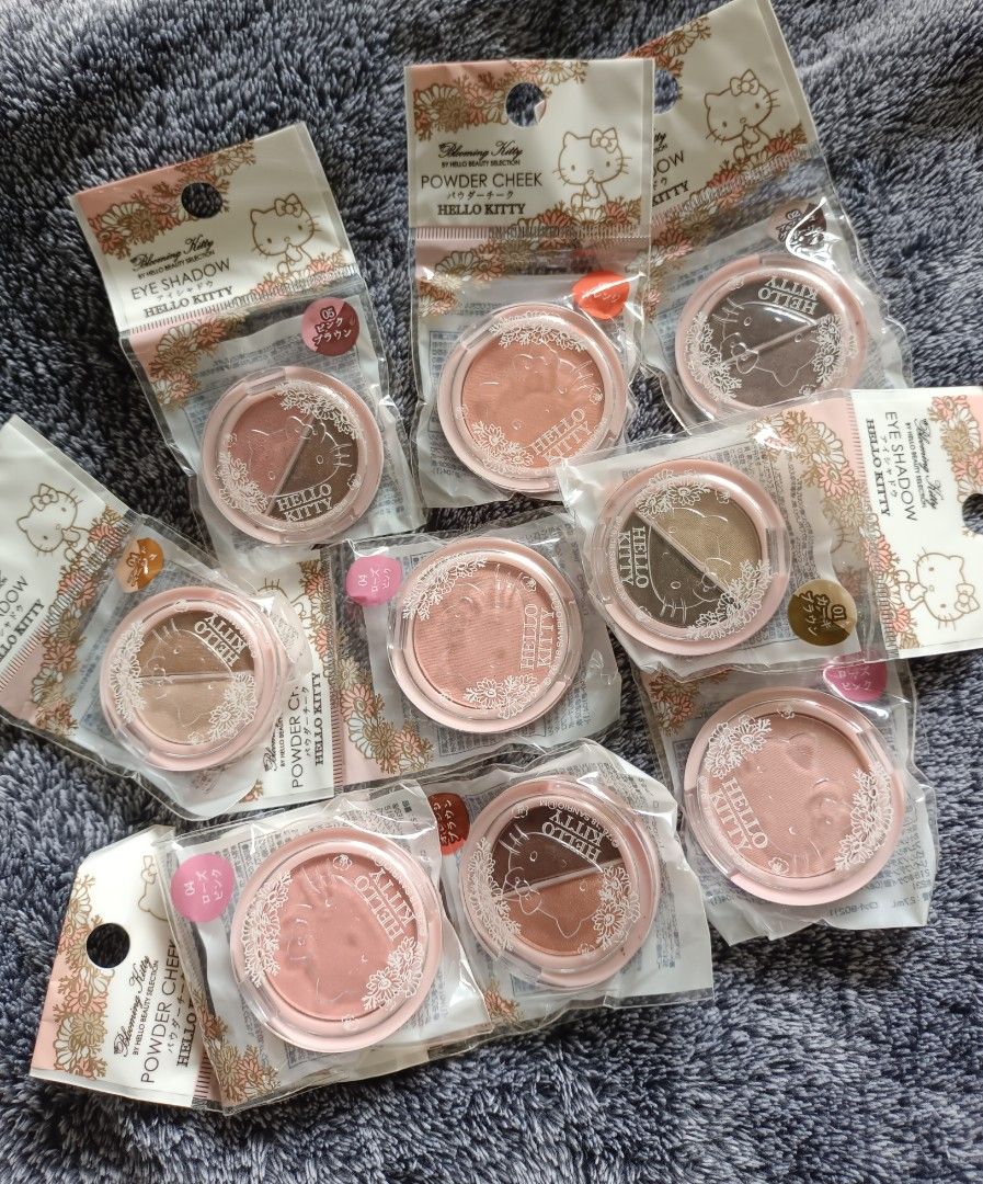 Hello Kitty Blooming Kitty Powder Cheek & Eye Shadow (Category: Makeup) located in Cabanatuan. Submitted by haruonshop (Listing ID 1460963350, Image 1). Description: Sale sale - Authentic Kitty Blooming Kitty makeup collection. - Includes powder cheeks and eyeshadows. - Available in various shades, including pink and brown tones. - All items are brand new, sealed, and in original packaging. - Ideal for Kitty enthusiasts and makeup collectors. - C
