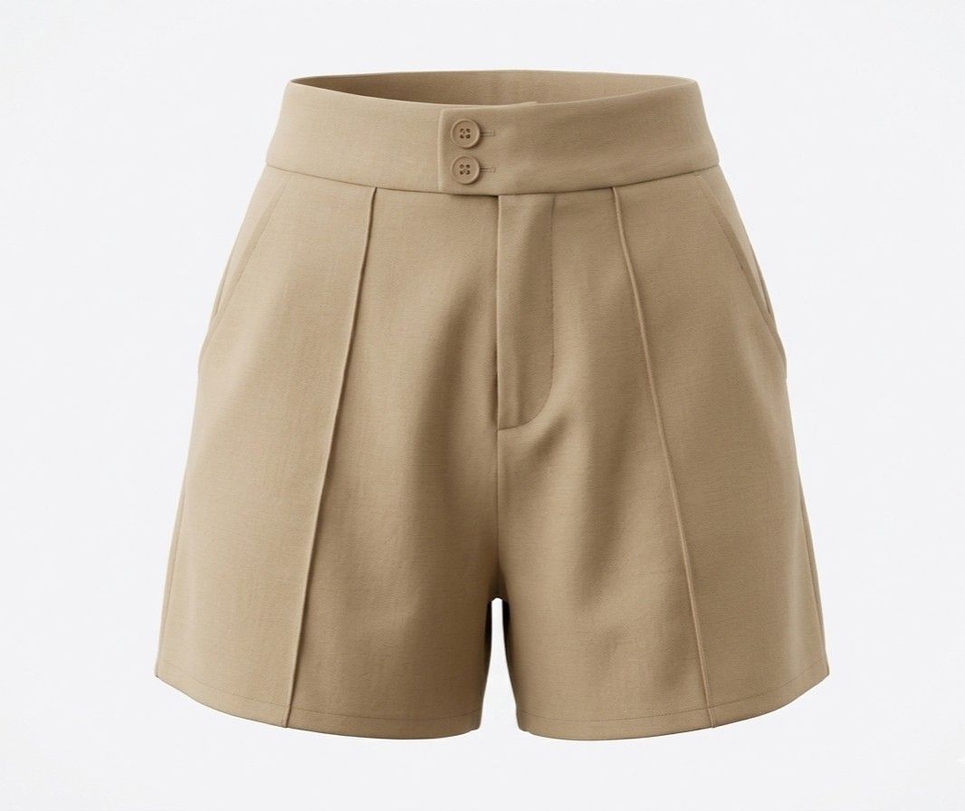 High Waisted Pleated Shorts - Beige (Category: Shorts) located in Baguio. Submitted by vyner_hues (Listing ID 1461094546, Image 1). Description: - High-waisted beige shorts - Pleated front design - Two button waistband closure - Functional side pockets - Simple and chic, perfect for dressing up or down.
