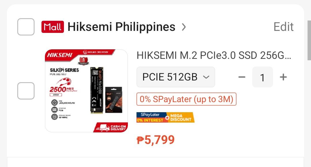 HIKSEMI WAVE M.2 NVME SSD 512GB (Category: Desktops) located in Naga. Submitted by alabyuuuu (Listing ID 1460674744, Image 2). Description: HIKSEMI WAVE 512GB PCIe 3.0 NVMe M.2 SSD Price: ₱4,500 Product Overview Upgrade your system’s storage and boost daily boot times with the HIKSEMI WAVE 512GB NVMe M.2 SSD. Ideal for desktop builds, laptop upgrades, and fast file transfers. Key Specifications Brand: HIKSEMI Series: WAVE Capacity: 512GB Interfac