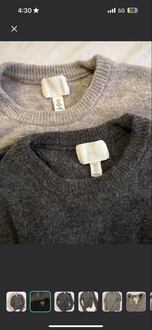 H&M Soft Greige/Beige Sweater (Category: Coats, Jackets and Outerwear) located in Makati City. Submitted by ilovefruitrollups (Listing ID 1461000056, Image 2). Description: dark gray - SOLD.