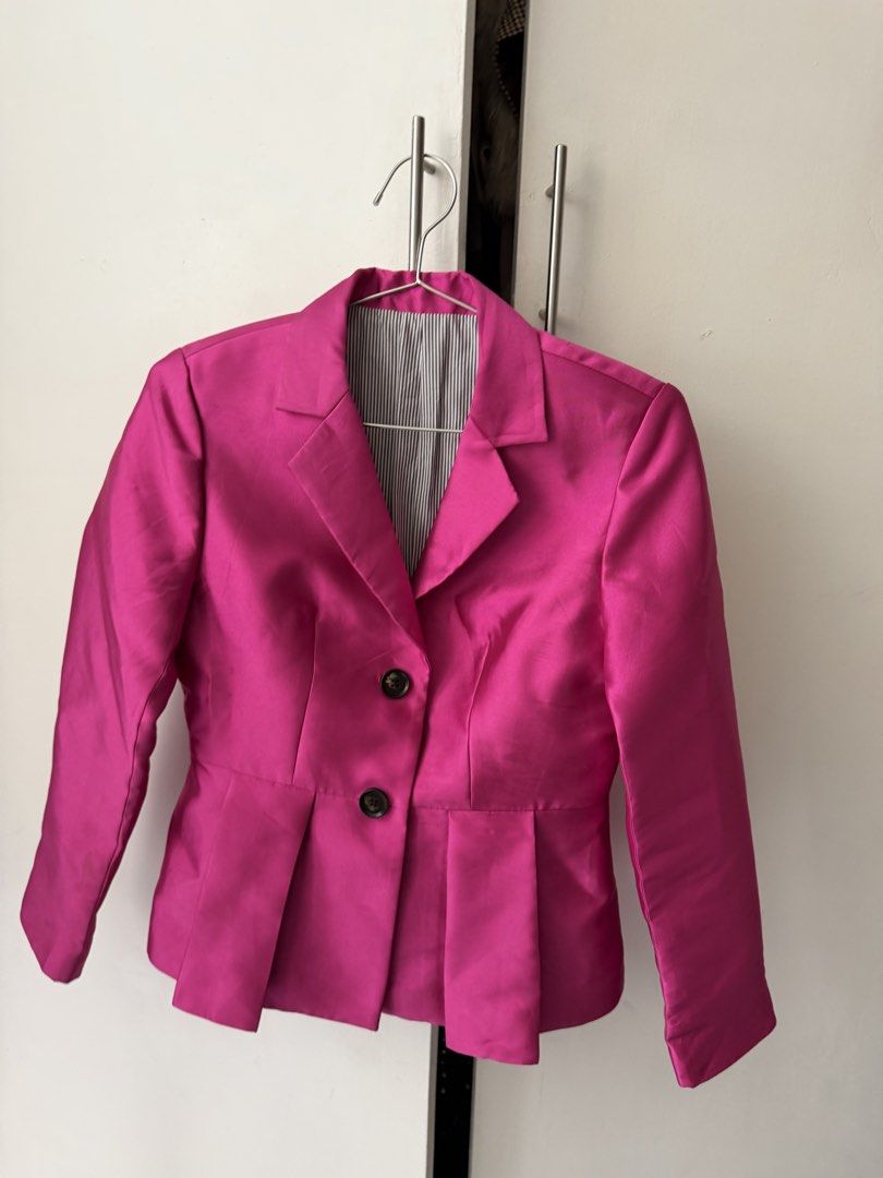 Hot Pink Peplum Blazer with Black Buttons (Category: Coats, Jackets and Outerwear) located in Pasig City. Submitted by miss_abuelita (Listing ID 1460969480, Image 3). Description: Shoulder to shoulder 16’’.