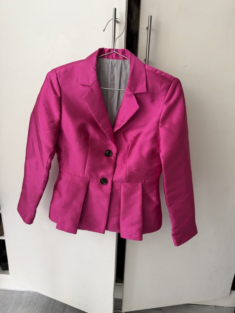 Hot Pink Peplum Blazer with Black Buttons (Category: Coats, Jackets and Outerwear) located in Pasig City. Submitted by miss_abuelita (Listing ID 1460969480, Image 2). Description: Shoulder to shoulder 16’’.