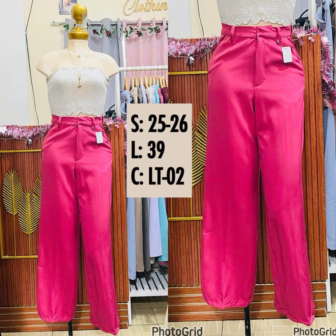 Hot Pink Wide Leg Pants (Category: Other Bottoms) located in Manila. Submitted by bengirlclothing (Listing ID 1460996619, Image 1). Description: - High-waisted hot pink pants - Wide leg style - Fits waist size 25-26 - Length: 39 inches.