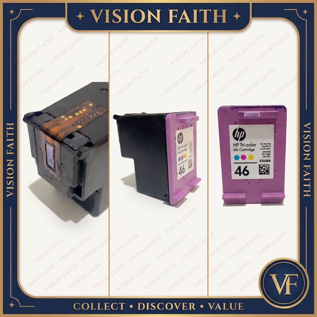 HP 46 CZ638A Tri-Color Ink Cartridge – Original Used / Empty (Category: Printers, Scanners & Copiers) located in Petaling Jaya. Submitted by vision_faith (Listing ID 1460989461, Image 1). Description: Original HP 46 Tri-Color Ink Cartridge (CZ638A) from my personal printer. * Brand: HP * Model: 46 * Cartridge No.: CZ638A * Colour: Tri-Color * Condition: Used / Empty * Original HP cartridge * Previously used in my personal printer * Shows normal s