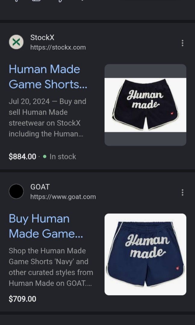 Human Made Game Shorts (Category: Shorts) located in Paranaque City. Submitted by reymart_1 (Listing ID 1460934051, Image 1). Description: -navy Human Made Game Shorts featuring a bold cursive logo across the front and contrast white piping along the edges. -Authentic -No issue -XL -like new condition -like new color rate.
