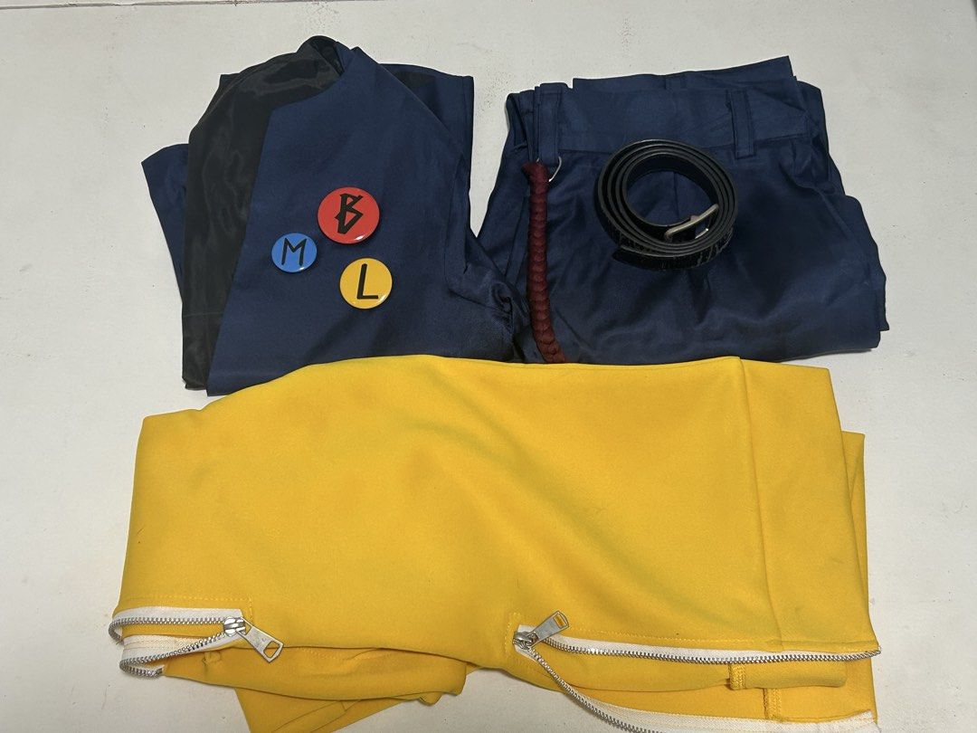 Hypnosis Mic Saburo Yamada Cosplay Set (Category: Dresses) located in Pasig City. Submitted by cyamese (Listing ID 1460964066, Image 1). Description: size s-m inclusions - blazer and pants - yellow hoodie - belt + pins + rope accessory can include semi-styled wig for +500.