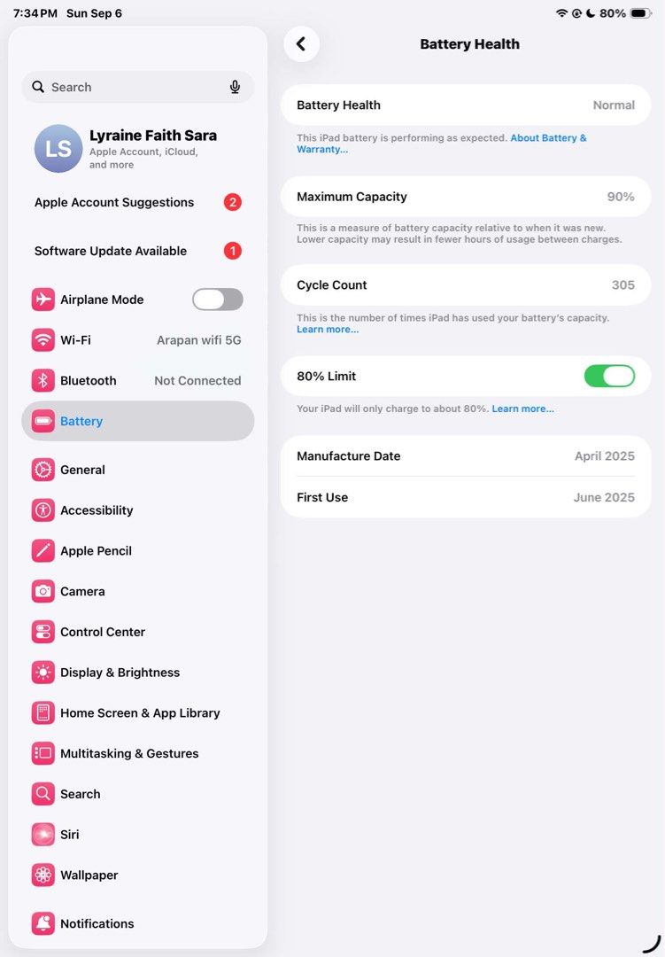 Ipad A16 Pink (128 gb) (Category: iPad) located in Manila. Submitted by cttxxaynee17 (Listing ID 1461039739, Image 3). Description: Ipad A16 Pink (128 gb) - 90% Battery health - 305 cc - with charger, cord, original box Negotiable RFS: Upgrade.