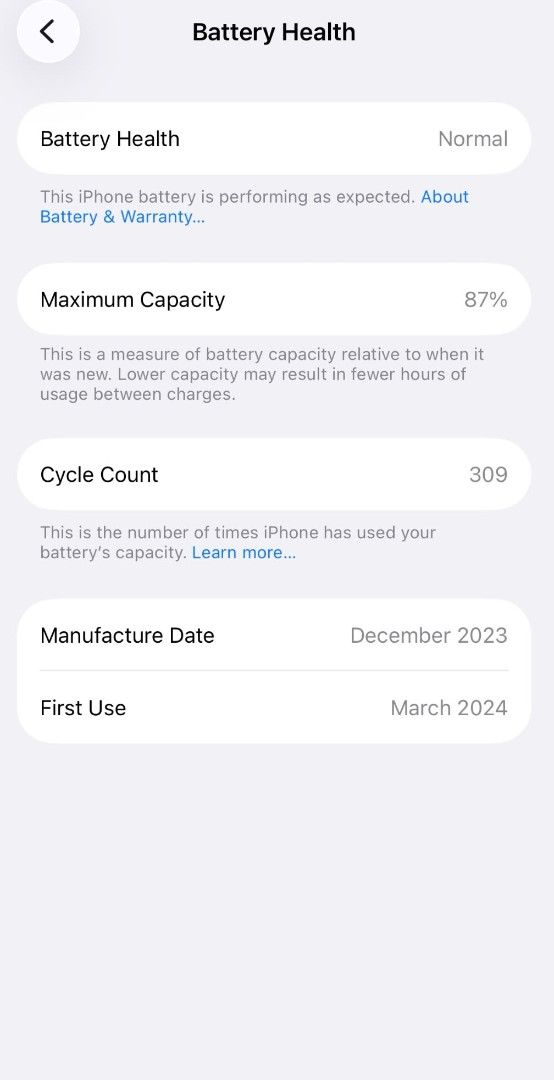 Iphone 15 pro (Category: Cases & Sleeves) located in Manila. Submitted by dc_mica (Listing ID 1460982905, Image 3). Description: Iphone 15 pro 256GB memory 87% battery health 99% makinis, no dents White Titanium Bought in US (e-sim only).