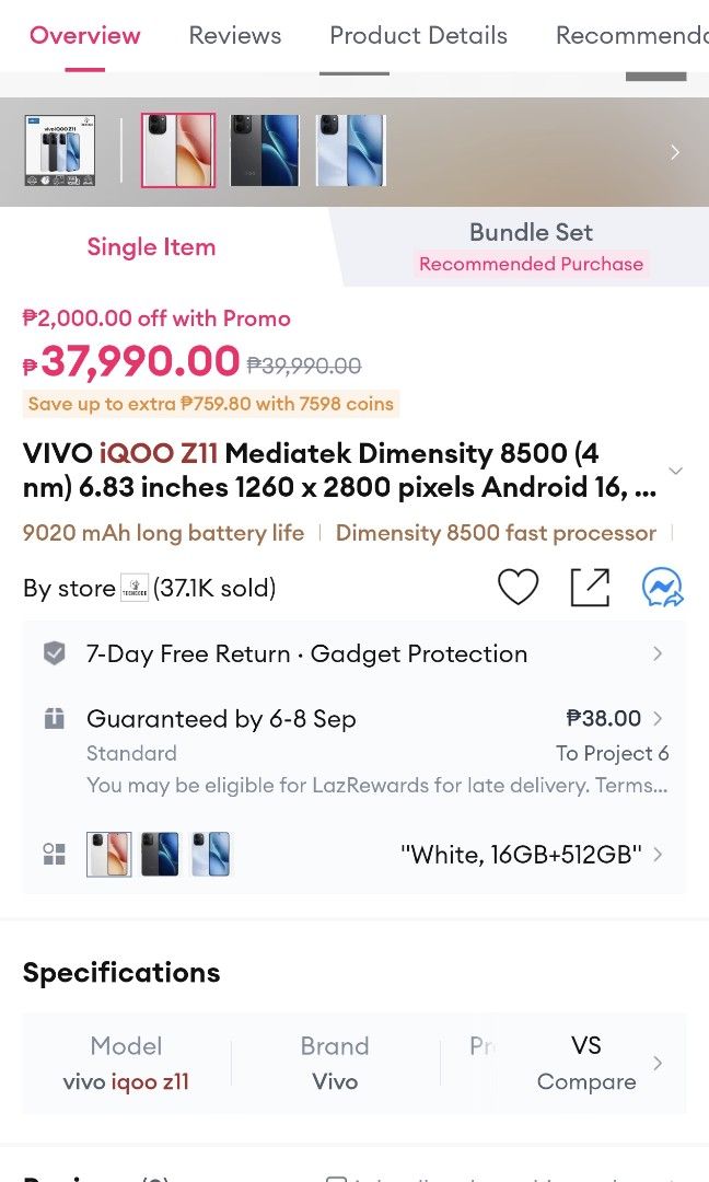 iQOO z11 16+512 (Category: Android Others) located in Makati City. Submitted by chaosvincent (Listing ID 1460087344, Image 3). Description: FOR SALE ONLY iQOO Z11 16GB + 512GB Dimensity 8500 Turbo 9020mAh Battery OriginOS 6 Fair condition Has some scratches and signs of use Everything works properly With charger + phone case No box ₱24000 brand new around ₱38,000 Makati For sale only. No swap/trade. PM if interested..