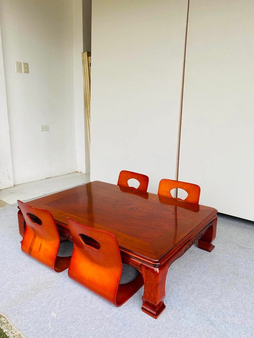 JAPANESE TATAMI TABLE & CHAIR SET (Category: Tables & Sets) located in Manila. Submitted by jerichocal17856 (Listing ID 1460964249, Image 2). Description: “JAPAN SURPLUS” JAPANESE TATAMI TABLE & CHAIR SET SIZE: TABLE: 48L” x 34W” x 13H” inches CHAIR: 14L” x 19W” x 17H” inches (AS-IS ITEM) IN GOOD CONDITION.