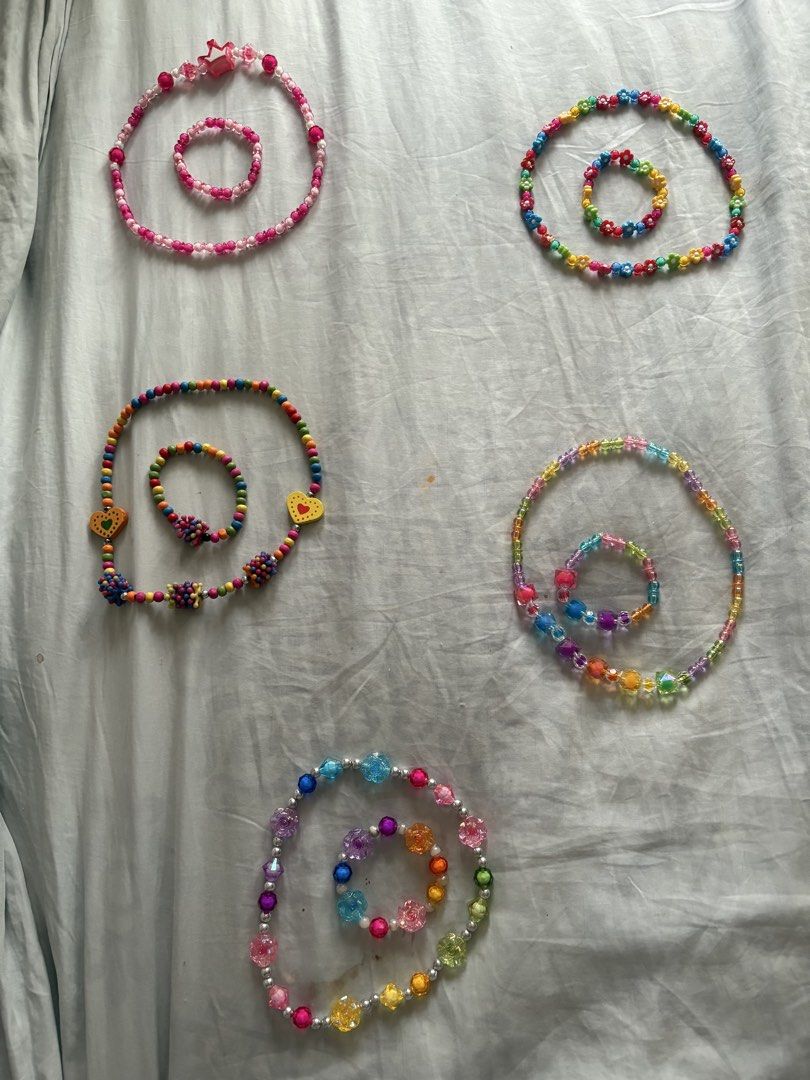 Kids Accessories - Necklaces and Bracelets (Category: Babies & Kids Fashion) located in San Juan City. Submitted by lifeshop888 (Listing ID 1460936537, Image 1). Description: Get all for P295 5 sets (necklace and bracelet) + 5 necklaces .
