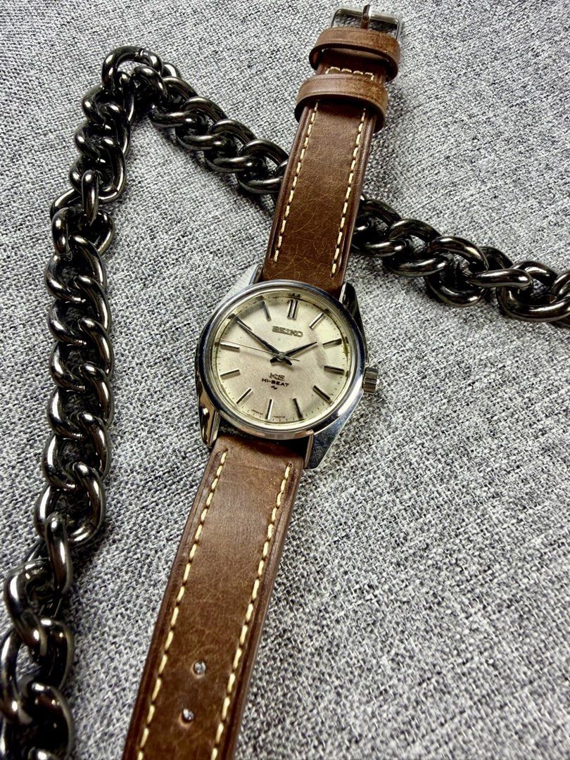 King Seiko Hi-Beat 36000 (Category: Men's Watches) located in Bacoor. Submitted by offtheclock (Listing ID 1461013470, Image 1). Description: King Seiko Hi-Beat 36000 Condition: Pre-owned Reference No: 45-7001 (October 1969) Movement: Automatic Hand Winding (4500A - Daini Seikosha Factory) Power Reserve: 40 Hours Material: High-Grade Stainless Steel Case Diameter: 36mm (Hardlex Mineral Crystal) Dial: Light Silver / Sunburst Champagne (Patina) Str
